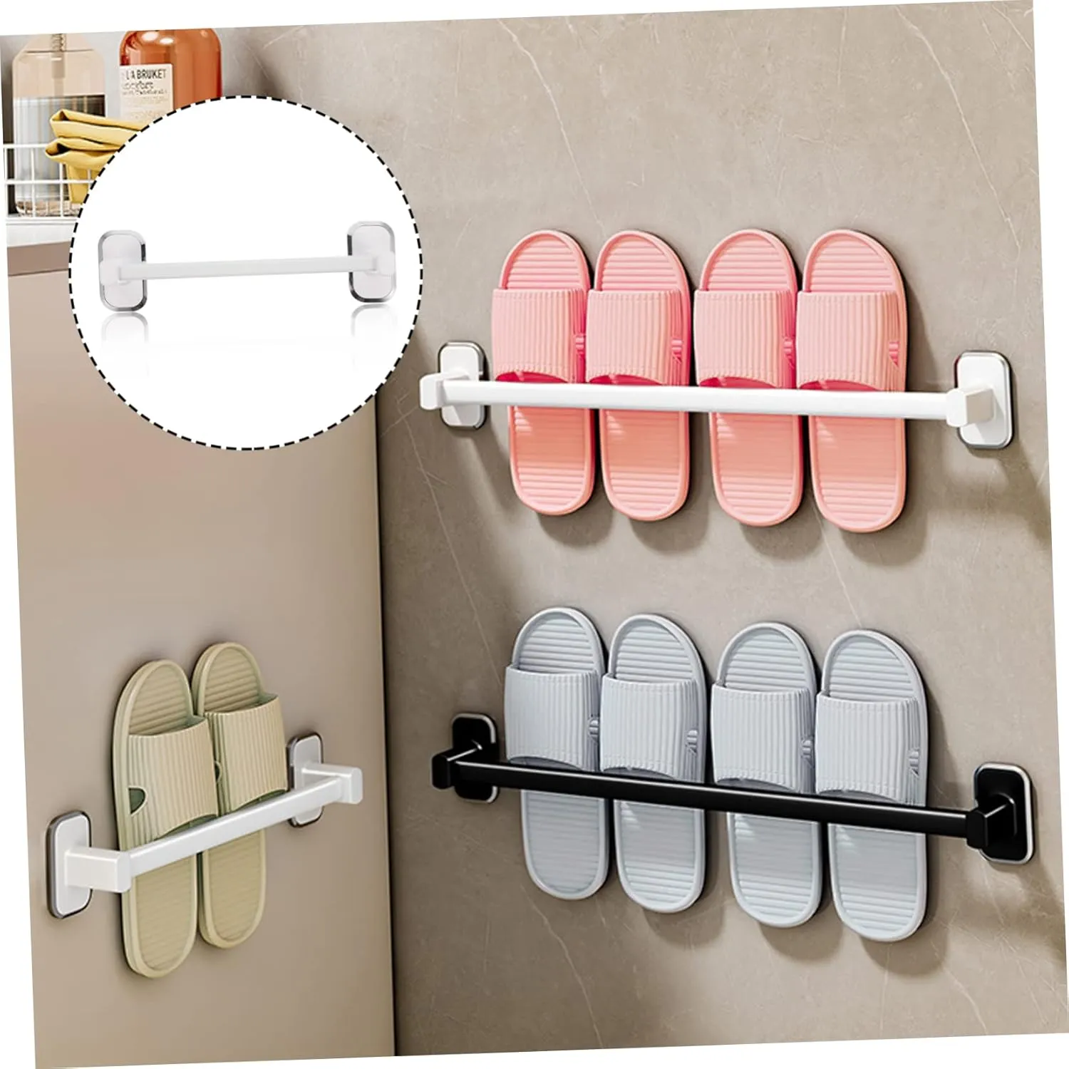 Bathroom Towel Rack Shoe Holder Wall-Mounted Storage No Hole Needed Ventilated