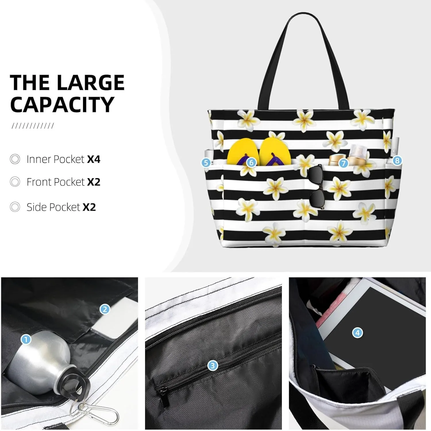 Beach Tote Bag for Women Beach Bag Waterproof and Sandproof Tote Bag with Wet Bag Large Travel Bag for Weekend Travel