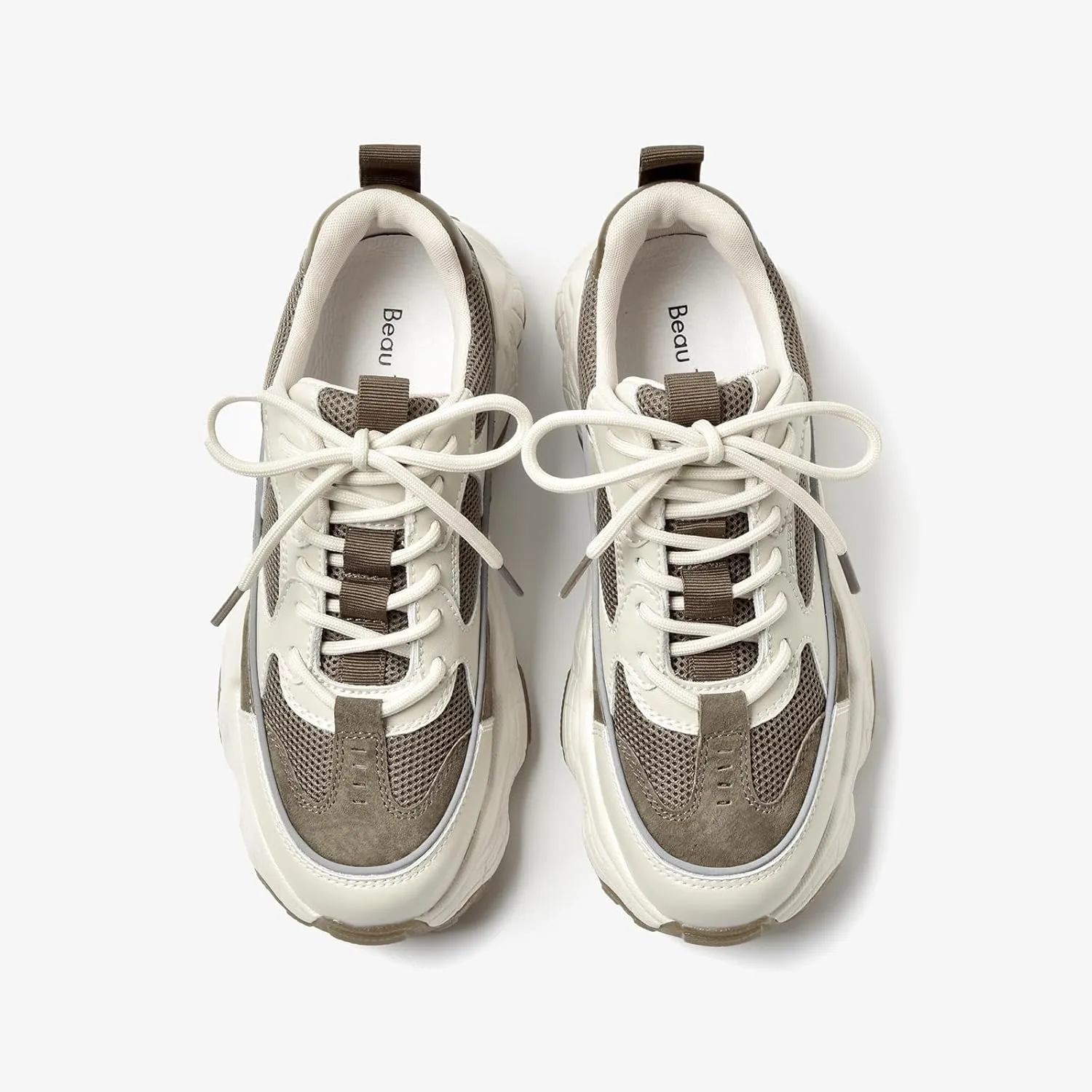 BEAU TODAY Chunky Sneakers for Women, Womens Fashion Sneakers, Lace Up Platform Comfortable Leather Casual Dad Shoes