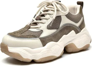 BEAU TODAY Chunky Sneakers for Women, Womens Fashion Sneakers, Lace Up Platform Comfortable Leather Casual Dad Shoes