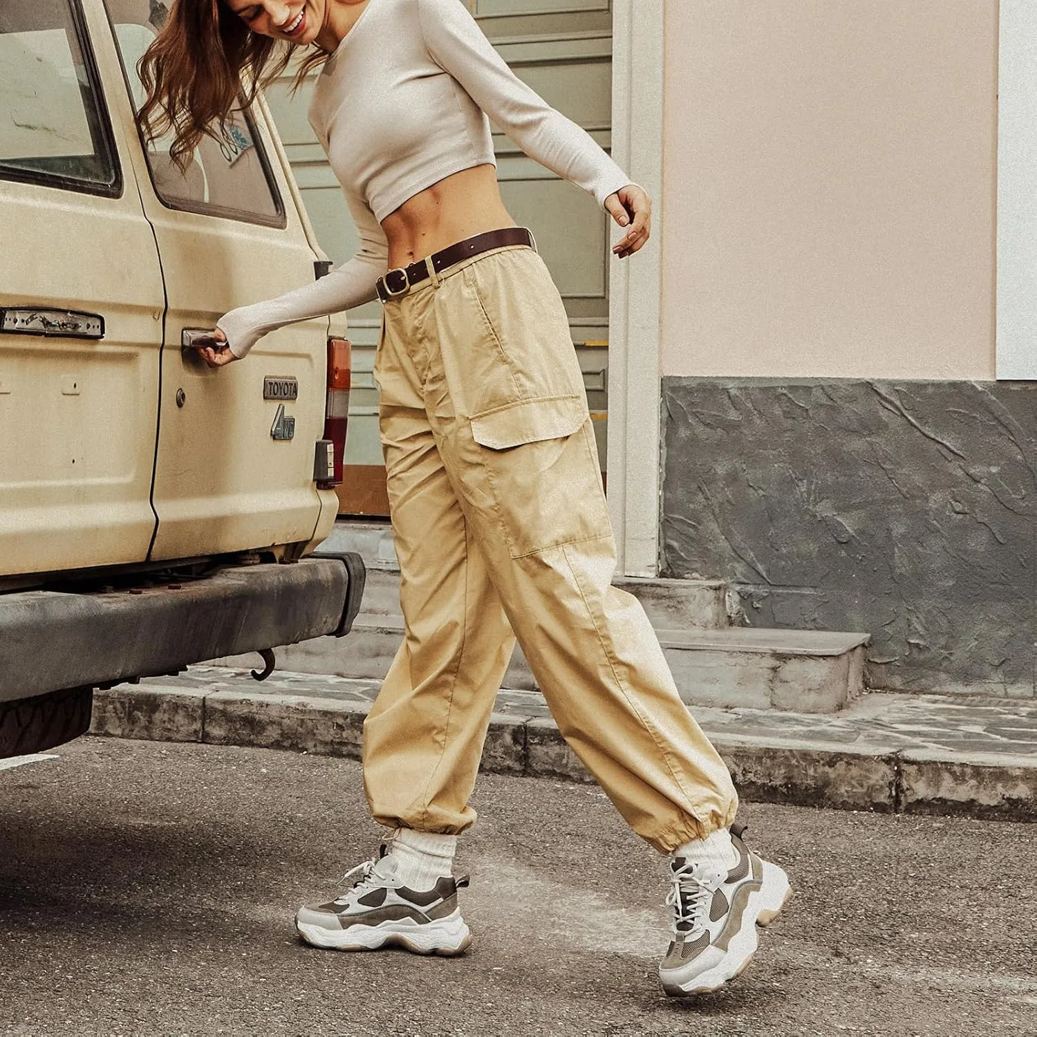 BEAU TODAY Chunky Sneakers for Women, Womens Fashion Sneakers, Lace Up Platform Comfortable Leather Casual Dad Shoes