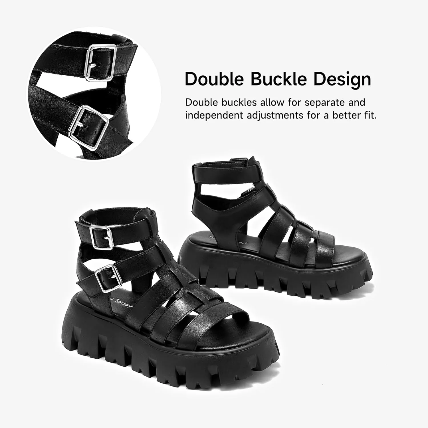 BEAU TODAY Womens Platform Sandals, Chunky Fisherman Sandals for Women, Leather Gladiator Sandals for Women with Open Toe, Fashion Comfortable Lightweight Dressy Shoes with Buckle