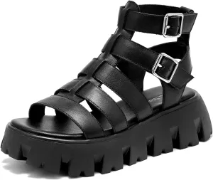 BEAU TODAY Womens Platform Sandals, Chunky Fisherman Sandals for Women, Leather Gladiator Sandals for Women with Open Toe, Fashion Comfortable Lightweight Dressy Shoes with Buckle