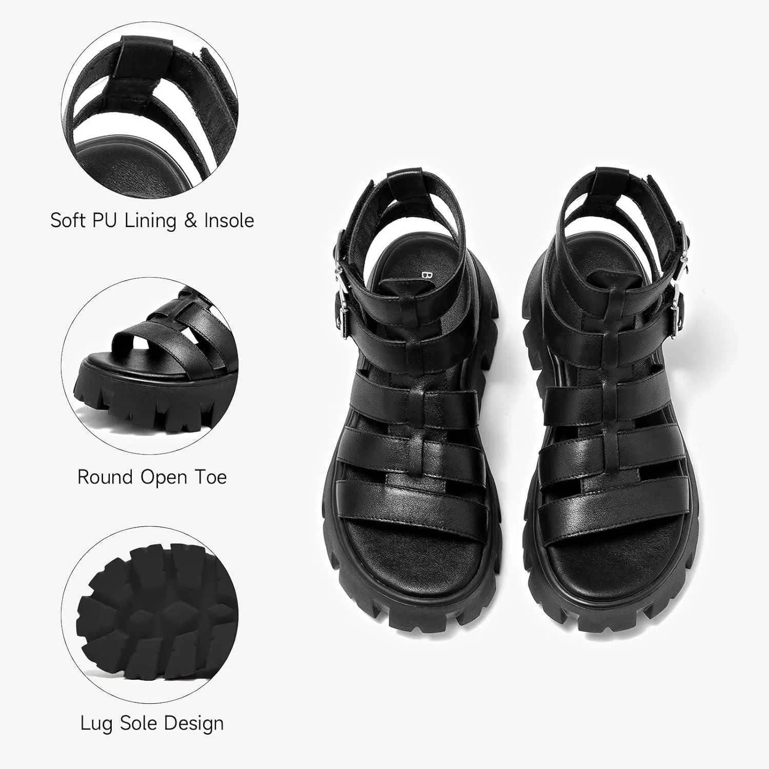 BEAU TODAY Womens Platform Sandals, Chunky Fisherman Sandals for Women, Leather Gladiator Sandals for Women with Open Toe, Fashion Comfortable Lightweight Dressy Shoes with Buckle