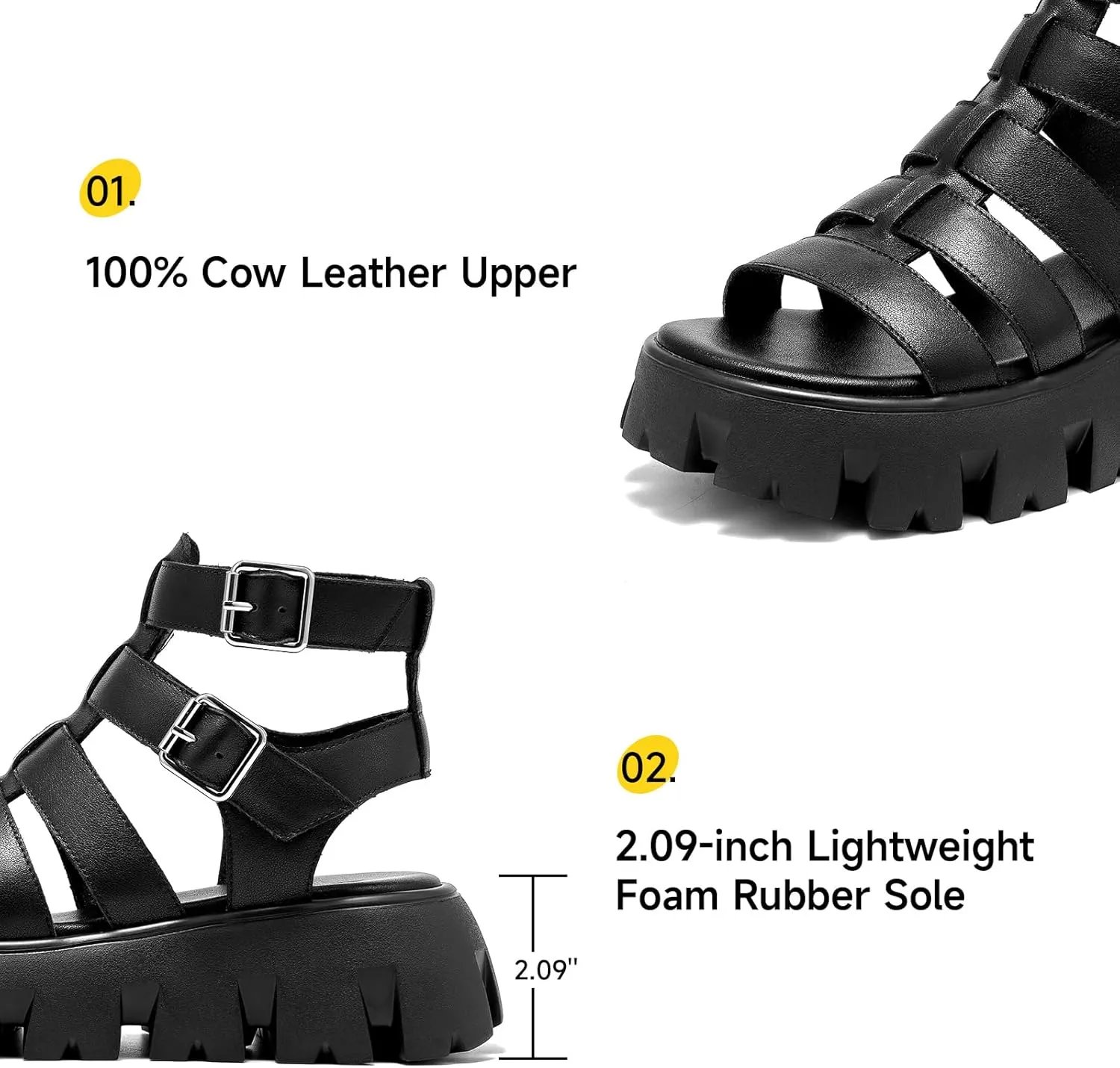BEAU TODAY Womens Platform Sandals, Chunky Fisherman Sandals for Women, Leather Gladiator Sandals for Women with Open Toe, Fashion Comfortable Lightweight Dressy Shoes with Buckle