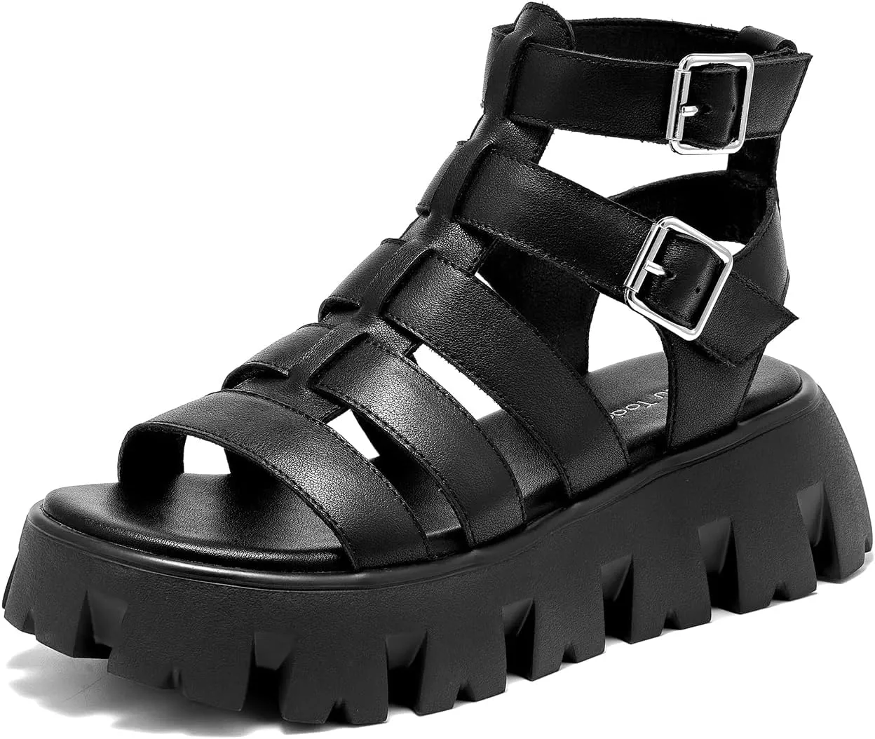 BEAU TODAY Womens Platform Sandals, Chunky Fisherman Sandals for Women, Leather Gladiator Sandals for Women with Open Toe, Fashion Comfortable Lightweight Dressy Shoes with Buckle