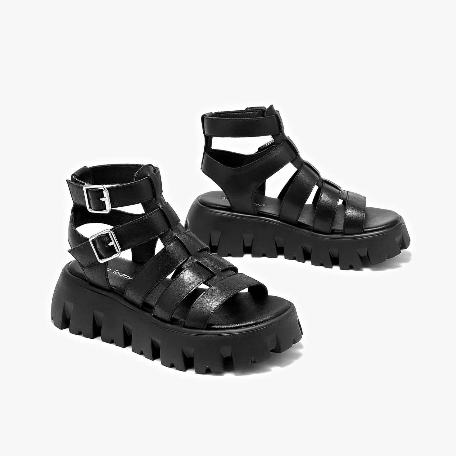 BEAU TODAY Womens Platform Sandals, Chunky Fisherman Sandals for Women, Leather Gladiator Sandals for Women with Open Toe, Fashion Comfortable Lightweight Dressy Shoes with Buckle