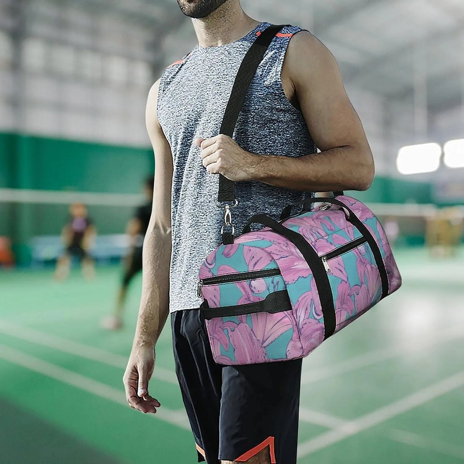 Beautiful Lilies Fitness Large Gym Bag for Unisex with Shoe Compartment & Wet Pocket