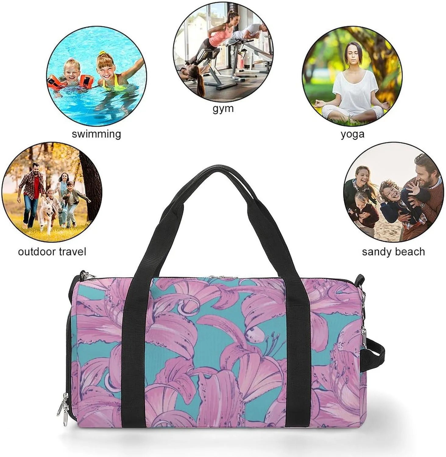 Beautiful Lilies Fitness Large Gym Bag for Unisex with Shoe Compartment & Wet Pocket
