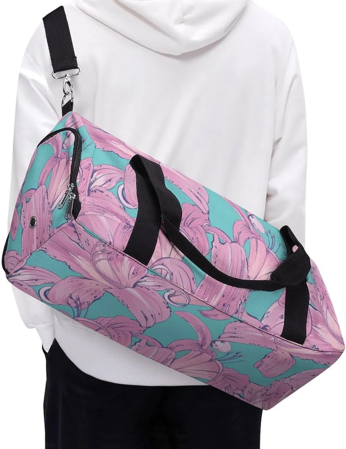 Beautiful Lilies Fitness Large Gym Bag for Unisex with Shoe Compartment & Wet Pocket