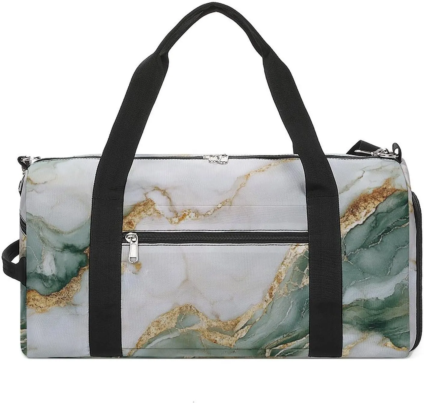 Beautiful White And Green Marble Fitness Large Gym Bag for Unisex with Shoe Compartment & Wet Pocket