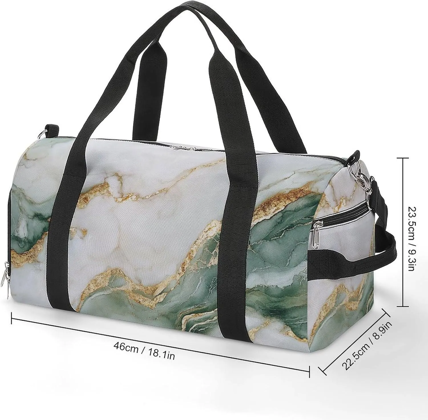 Beautiful White And Green Marble Fitness Large Gym Bag for Unisex with Shoe Compartment & Wet Pocket