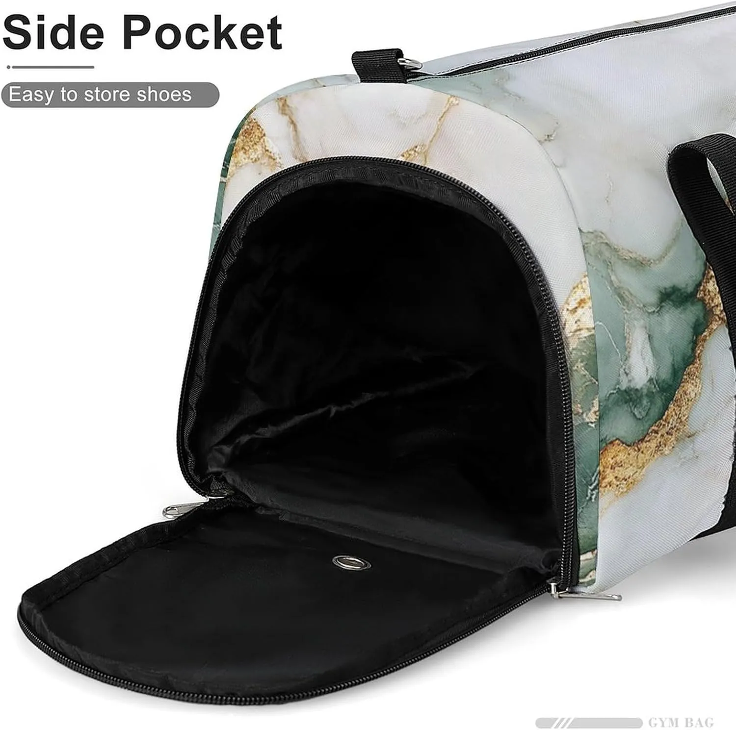 Beautiful White And Green Marble Fitness Large Gym Bag for Unisex with Shoe Compartment & Wet Pocket