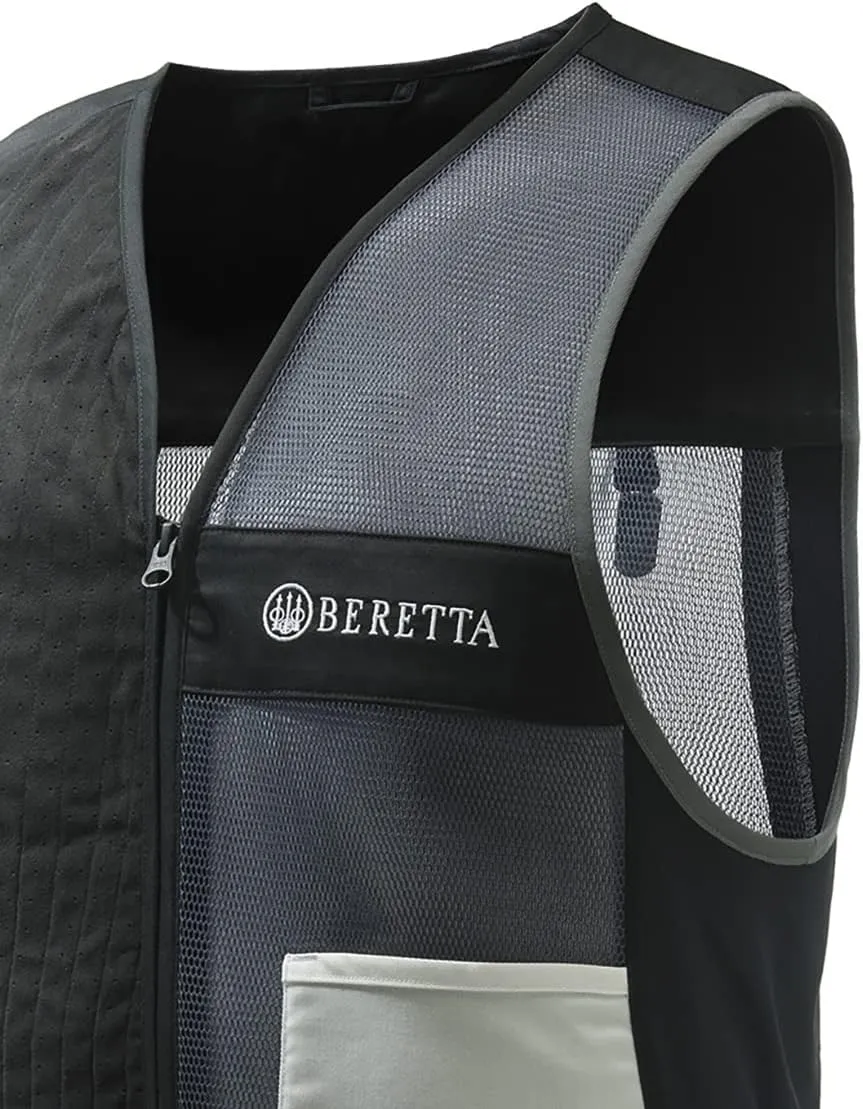 Beretta Men's Uniform Pro 20.20 Breathable Slim Fit Microsuede Patch Front Zip Competition Clay Shooting Mesh Vest w/ Pockets