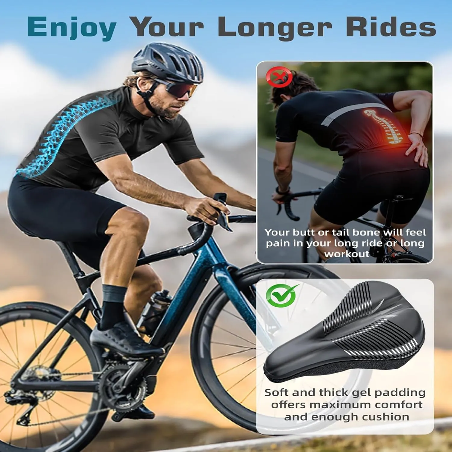 Bike Seat Cushion for Cannondale R300 R400 R500 R600 R700 R800 R900 SC1000 SC2000, Memory Foam & Gel Padded Cover Bicycle Seat for Men Women Shock-Absorbing Comfort Bike Seat Pad,D