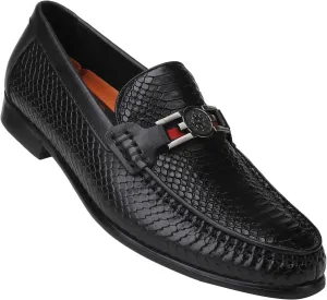 Black Mens Leather Dress Shoes, Premium Crocodile Print Moc-Toe Slip-on Loafer with Metal Buckle Penny Shoes for Mens