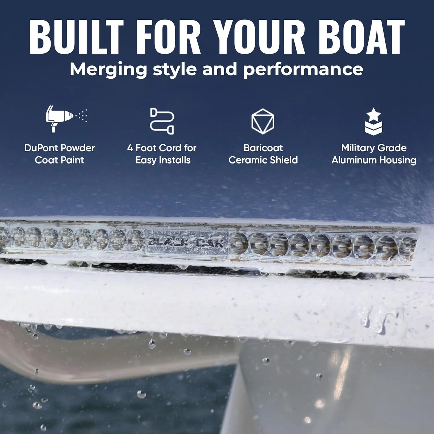 Black Oak Low Pro™ Marine LED Light Bar for Boat Waterproof IP69K, 12,000 Lumen Spot Beam, Flush Mount, Dimmable, 7-Angle Mount, 18 Ultra-Bright LEDs (White, Top-Mount, Flood Optics)