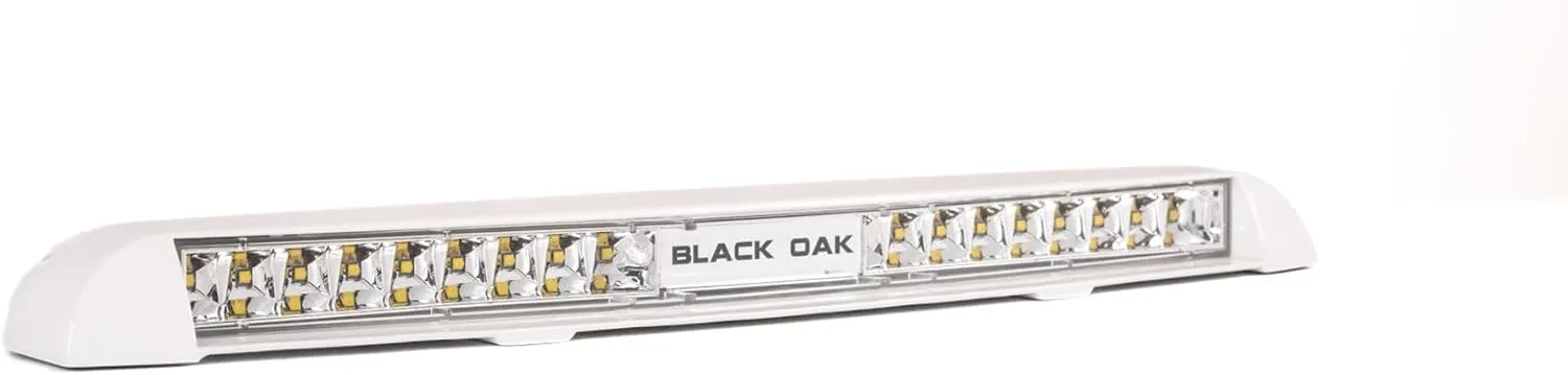 Black Oak Low Pro™ Marine LED Light Bar for Boat Waterproof IP69K, 12,000 Lumen Spot Beam, Flush Mount, Dimmable, 7-Angle Mount, 18 Ultra-Bright LEDs (White, Top-Mount, Flood Optics)