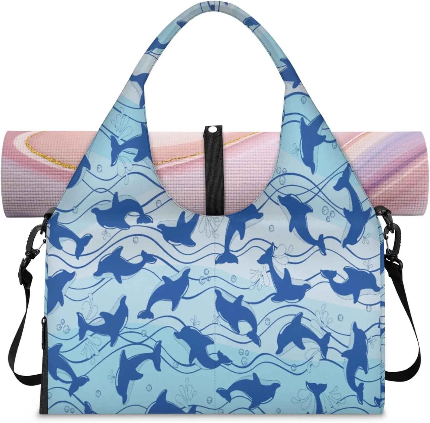 Blue Ripple Orca Women's Yoga Gym Bag - Adjustable shoulder strap with shoe compartment, large gym bag with multiple pockets for yoga mat, gym equipment and travel accessories