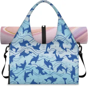 Blue Ripple Orca Women's Yoga Gym Bag - Adjustable shoulder strap with shoe compartment, large gym bag with multiple pockets for yoga mat, gym equipment and travel accessories