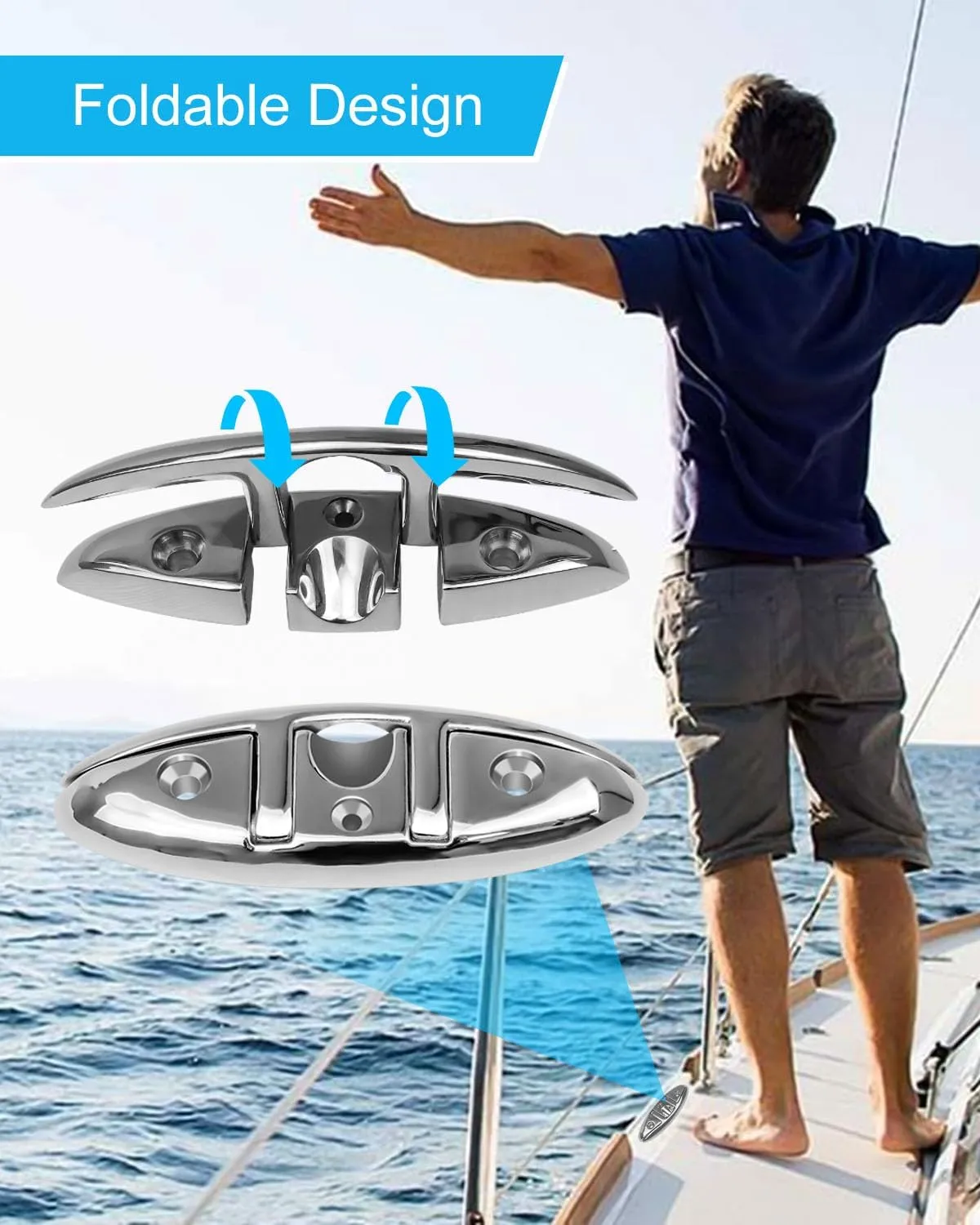 Boat Cleat, Marine 316 Stainless Steel Folding Flip up Rope Dock Cleats with Screws and Locking Nuts for Pontoon Yacht Kayaks Sailboat Powerboat Canopy Boat Houseboat Piers Decks 2PCS