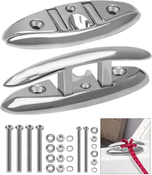 Boat Cleat, Marine 316 Stainless Steel Folding Flip up Rope Dock Cleats with Screws and Locking Nuts for Pontoon Yacht Kayaks Sailboat Powerboat Canopy Boat Houseboat Piers Decks 2PCS