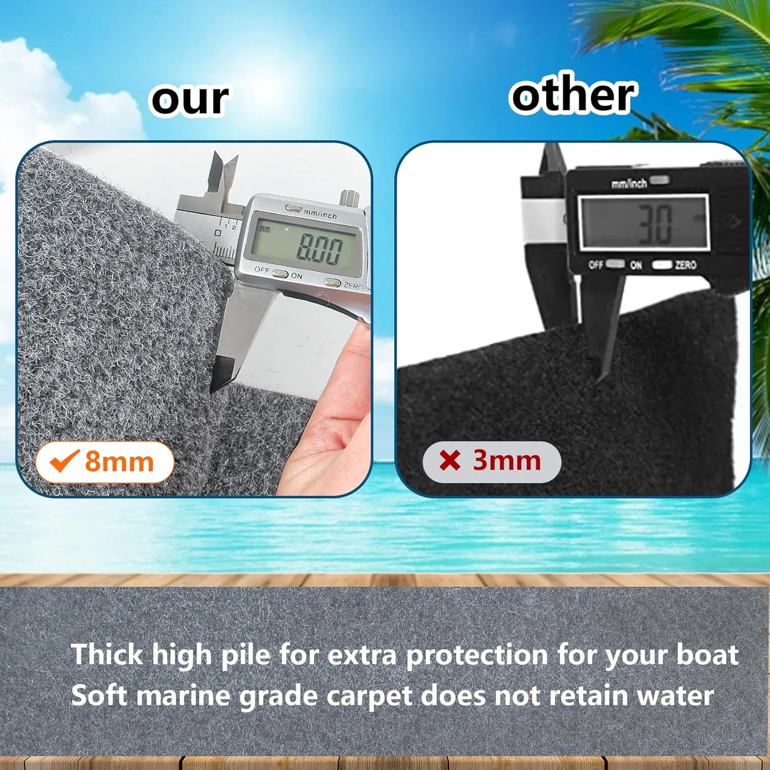 Boat Trailer Bunk Carpet,Bunk Carpet for Boat Trailers,13ft x 12in Boat Trailer Carpets,8mm Thickness Trailer Carpets, Jet Ski Bunks(Light Grey)