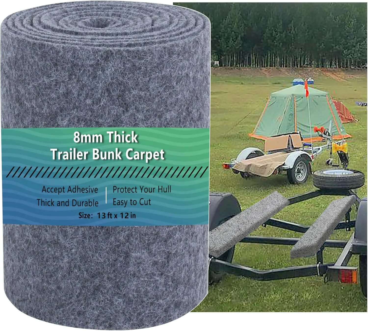 Boat Trailer Bunk Carpet,Bunk Carpet for Boat Trailers,13ft x 12in Boat Trailer Carpets,8mm Thickness Trailer Carpets, Jet Ski Bunks(Light Grey)