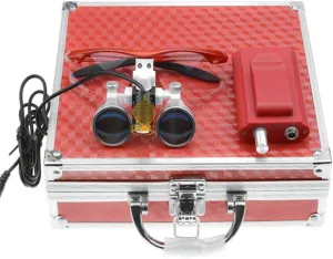 BONEW 3.5X Loupes Head Lamp with Filter Clip-on Type Carry Type   Aluminum Box DY-004 (Red)