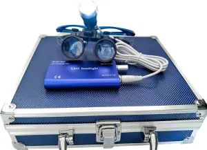 BONEW 3W Head Lamp   3.5 X 420mm Binocular Loupe with Aluminum Box (Blue)