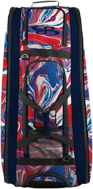 Boombah Beast Rolling Bat Bag 2.0-40" x 14" x 13" - Flow 2 Navy/Red/White - Holds 8 Bats, Glove and Shoe Compartments