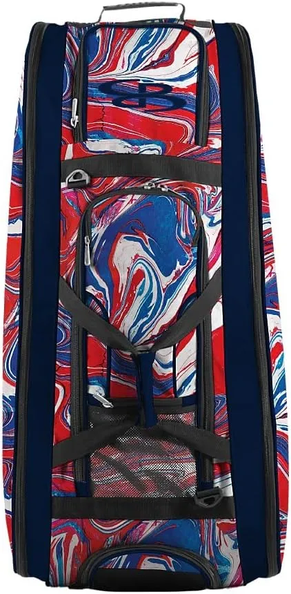 Boombah Beast Rolling Bat Bag 2.0-40" x 14" x 13" - Flow 2 Navy/Red/White - Holds 8 Bats, Glove and Shoe Compartments