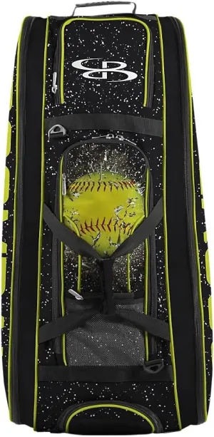 Boombah Beast Rolling Bat Bag 2.0-40" x 14" x 13" - Softball Highlight Black/Optic Yellow/Red - Holds 8 Bats, Glove and Shoe Compartments