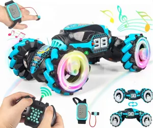 Boxgear 1:12 Gesture Sensing RC Stunt Car Off-Road, Four-Wheel Drive, Sports Mode, 40 Min Standby Suitable for Any Terrain, 2.4G Gesture Controlled Double-Sided Remote-Control Car Toy for Kids, Blue
