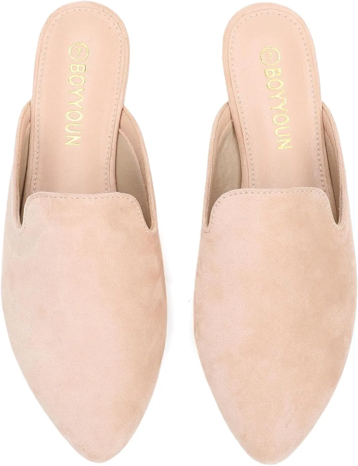 BOYYOUN Mules for Women Comfortable Slip On Backless Flats Pointed Toe Loafers for Work and Casual Wear Low Heel Closed Shoes Womens Mule