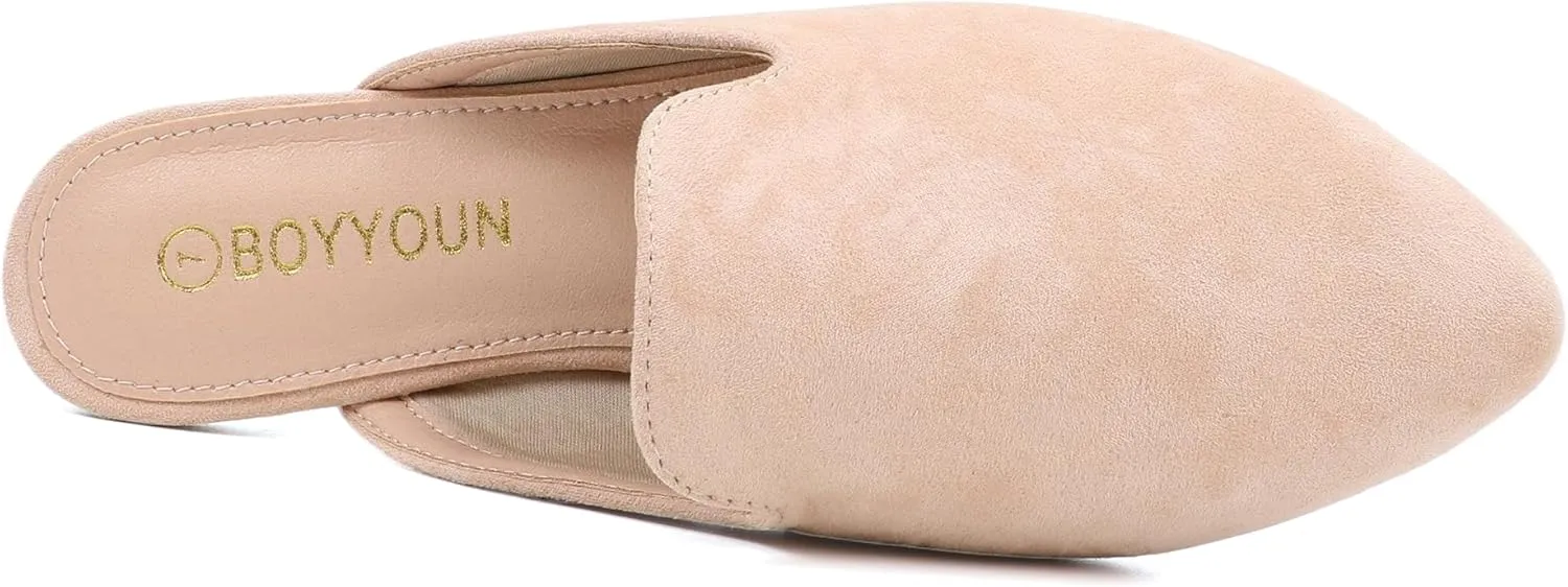 BOYYOUN Mules for Women Comfortable Slip On Backless Flats Pointed Toe Loafers for Work and Casual Wear Low Heel Closed Shoes Womens Mule