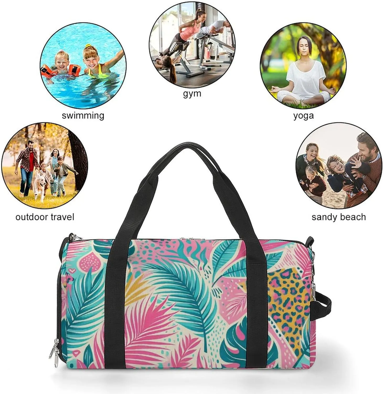 Bright Boho Tropical Theme Fitness Large Gym Bag for Unisex with Shoe Compartment & Wet Pocket