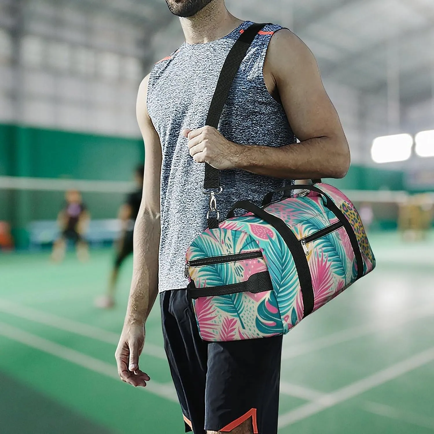 Bright Boho Tropical Theme Fitness Large Gym Bag for Unisex with Shoe Compartment & Wet Pocket