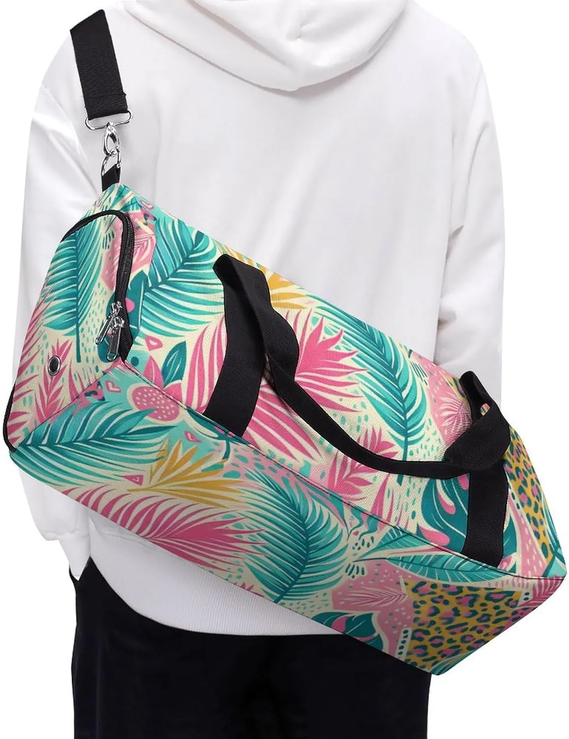 Bright Boho Tropical Theme Fitness Large Gym Bag for Unisex with Shoe Compartment & Wet Pocket