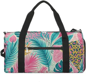 Bright Boho Tropical Theme Fitness Large Gym Bag for Unisex with Shoe Compartment & Wet Pocket