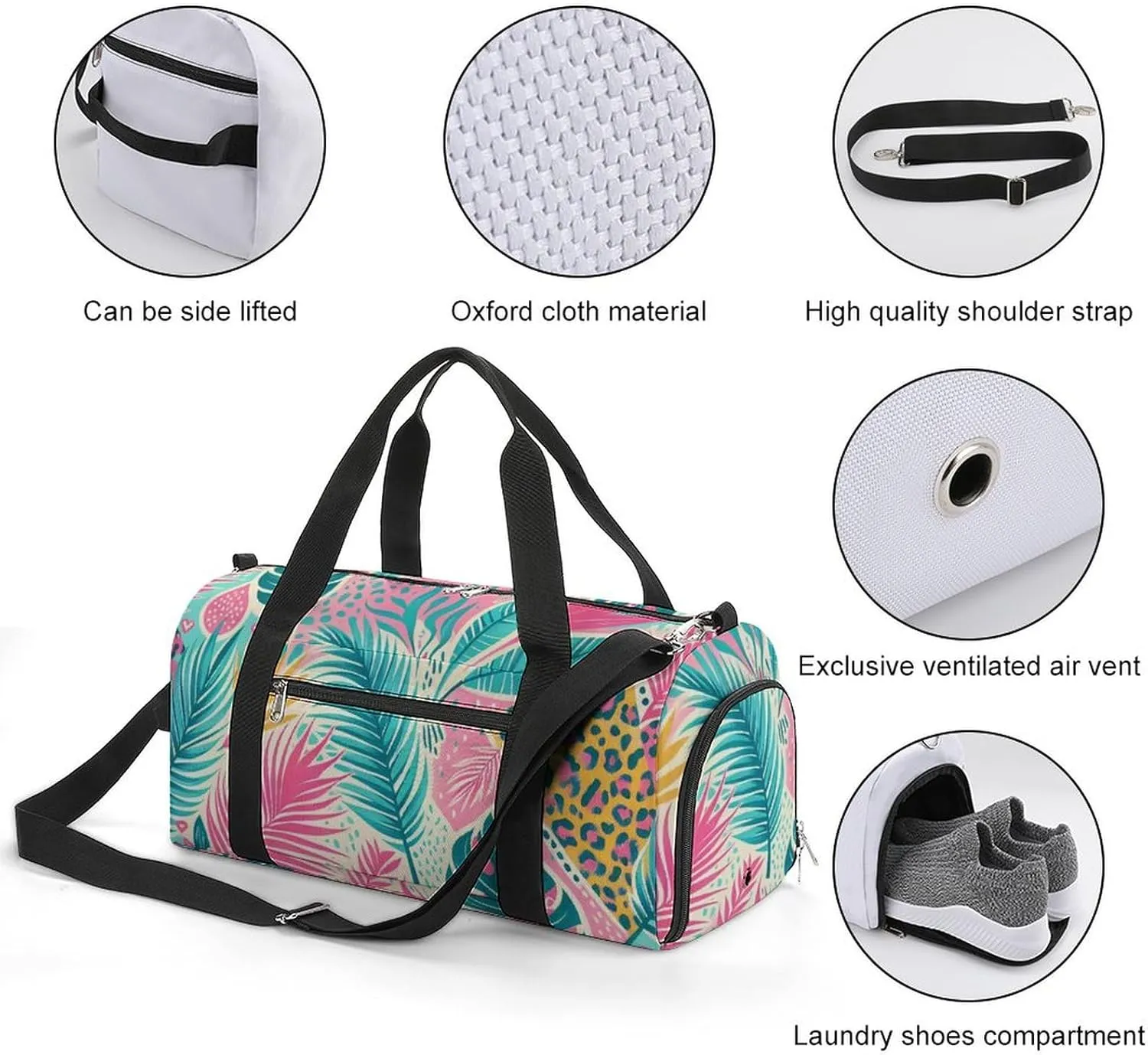 Bright Boho Tropical Theme Fitness Large Gym Bag for Unisex with Shoe Compartment & Wet Pocket