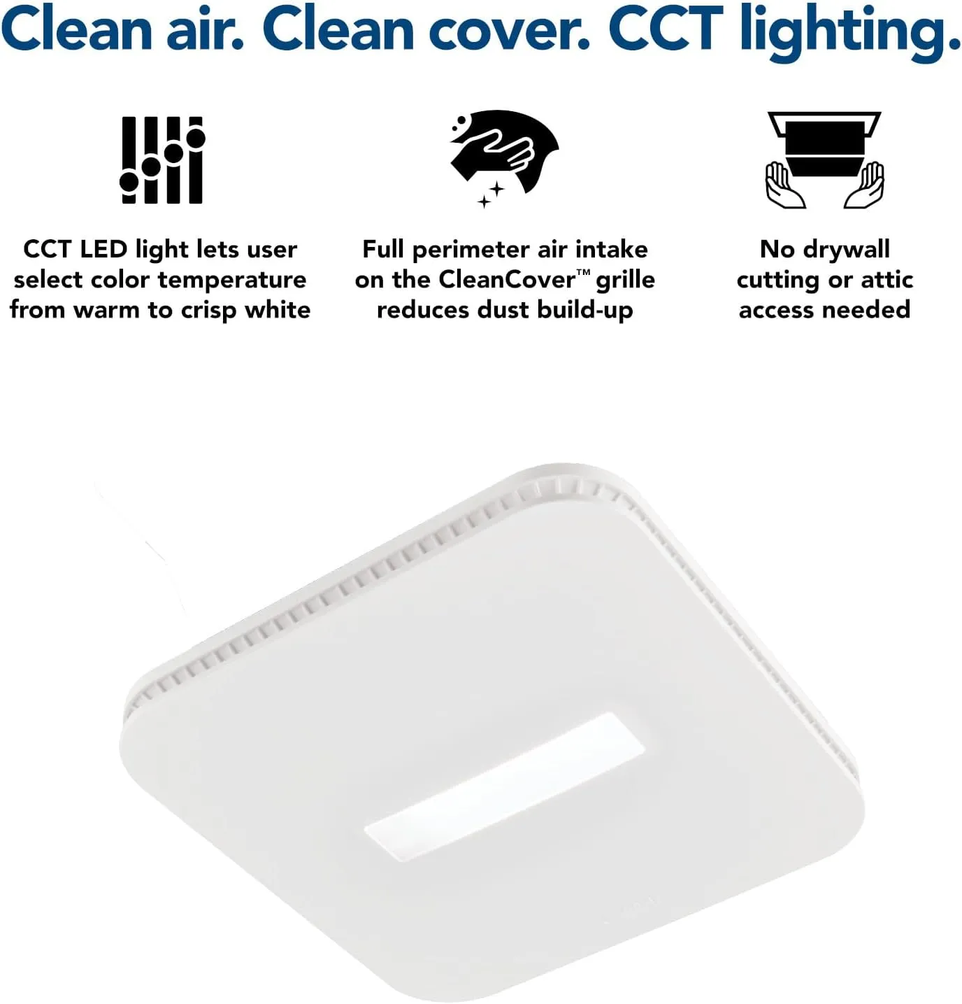 Broan-NuTone, 110 CFM AER110CCTK CleanCover Bath, 1.0 Sone, with Selectable CCT LED Light, ENERGY STARBath Fan, White