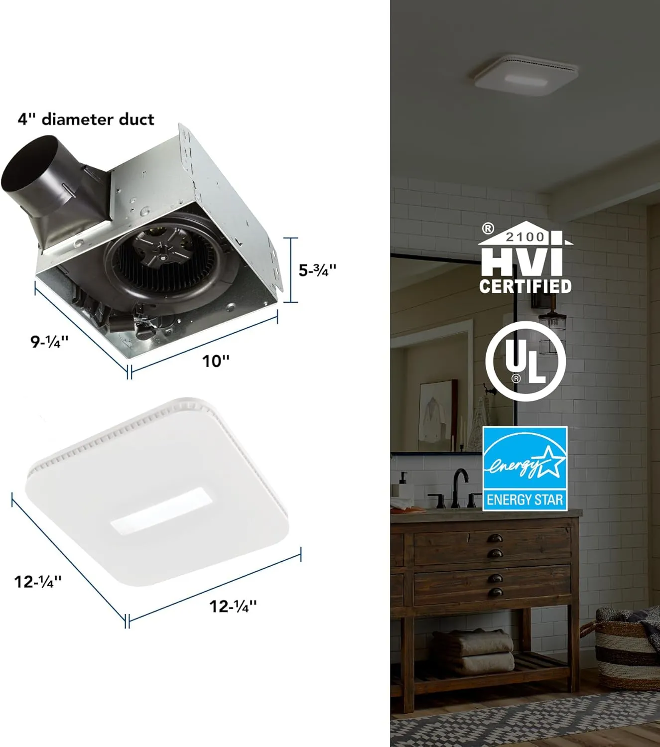 Broan-NuTone, 110 CFM AER110CCTK CleanCover Bath, 1.0 Sone, with Selectable CCT LED Light, ENERGY STARBath Fan, White