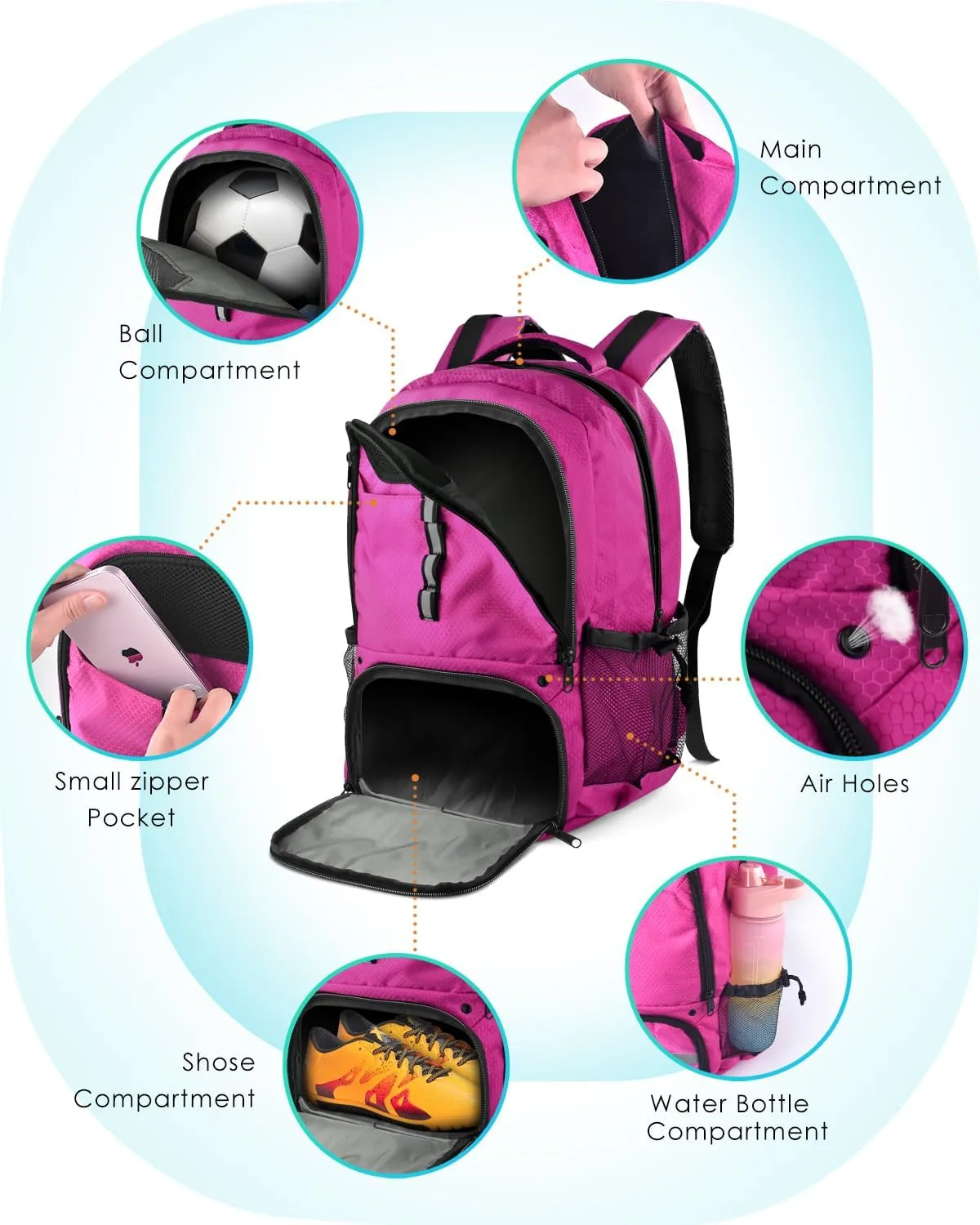 BROTOU Soccer Backpack Sports Bag with Ball Holder and Shoe Compartment for Football Basketball Volleyball Rugby