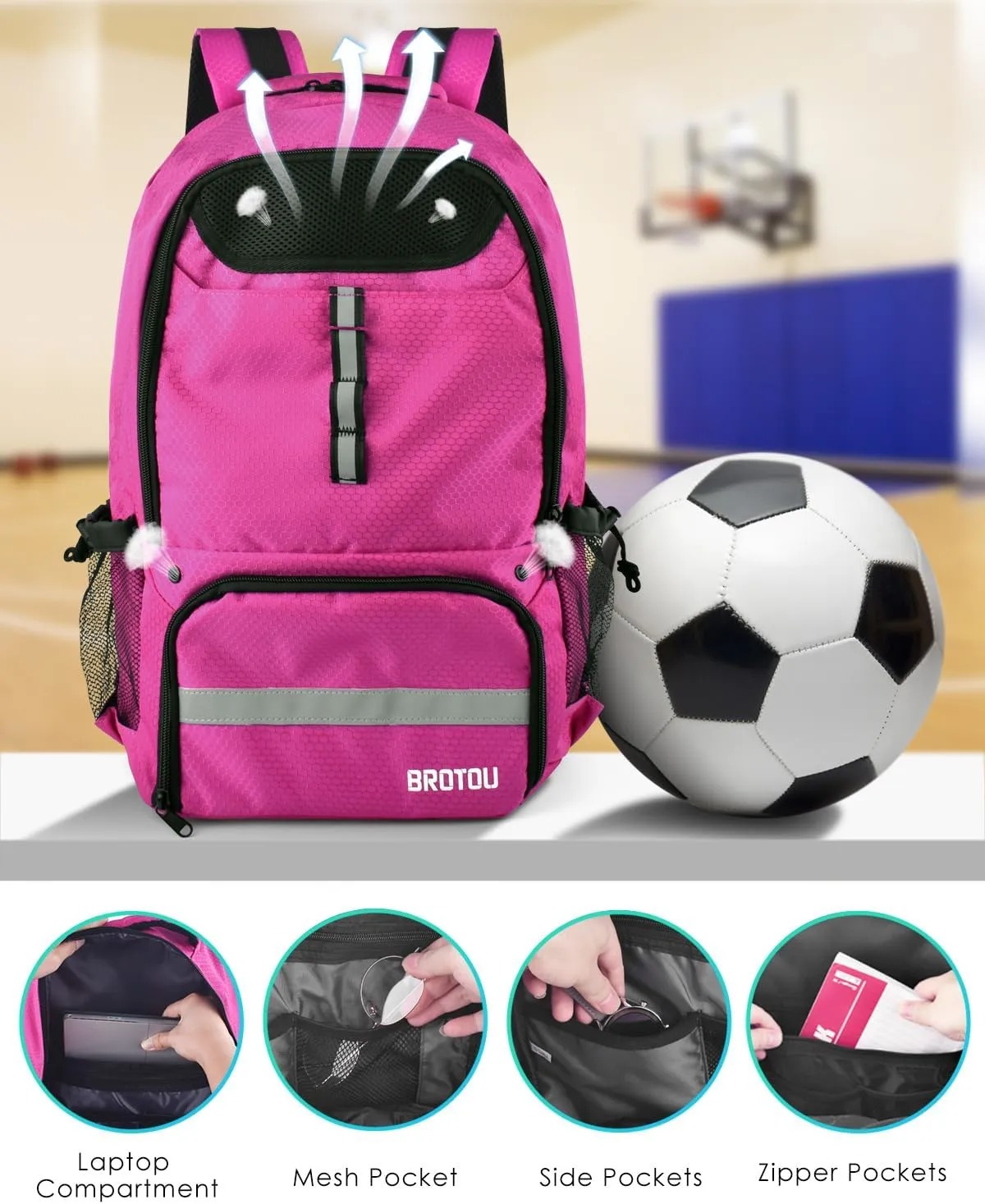 BROTOU Soccer Backpack Sports Bag with Ball Holder and Shoe Compartment for Football Basketball Volleyball Rugby