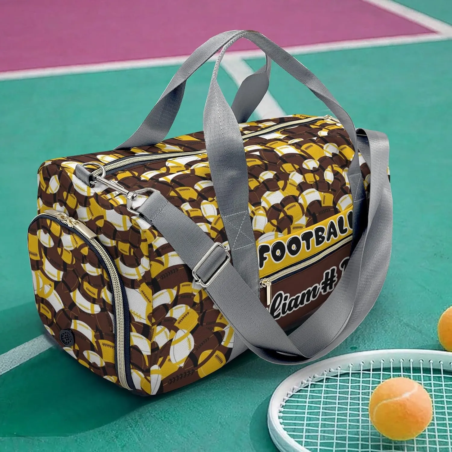 Brown Gold Yellow Rugby Waterproof Duffel Bag Gym Dance Sport Perform Training Travel Bag for Teens Adults Women Men