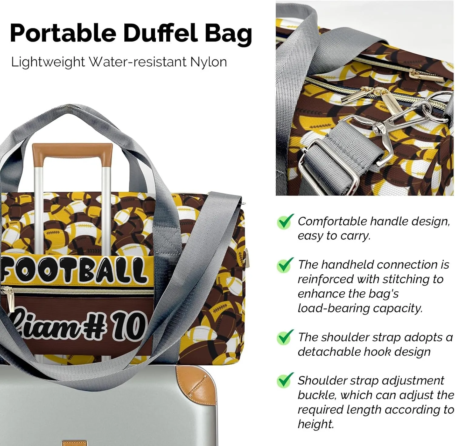 Brown Gold Yellow Rugby Waterproof Duffel Bag Gym Dance Sport Perform Training Travel Bag for Teens Adults Women Men