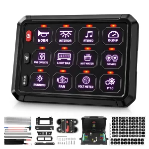BUMBEE RGB 12 Gang Switch Panel Multifunction 3 Silicone Button Momentary Strobe ON-Off Circuit Control Relay LED Toggle Switch Box Universal for Golf Cart Car Truck RV Offroad Marine