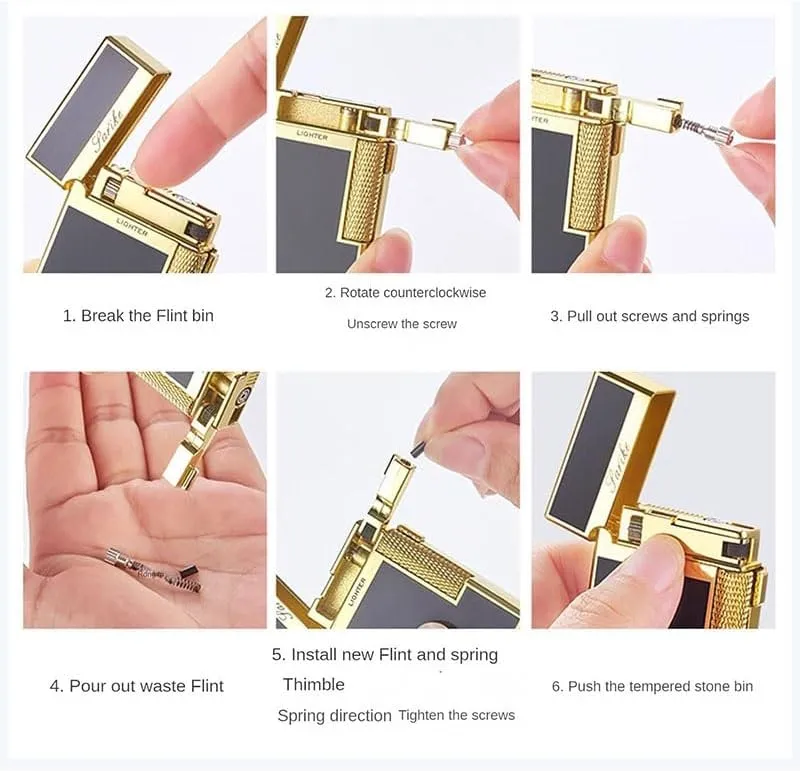 Butane Lighter, Open Flame Direct Flame, Windproof Flame, Flint Side Slide Igniter Torch lighters Butane refillable Metal Lighter Dual Flame Lighter for Cigarette/Cigar/Candle Gift Box Packaging(Gold