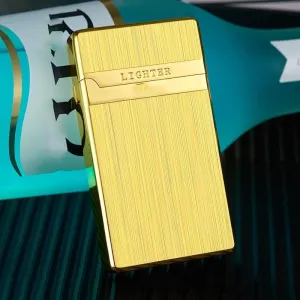 Butane Lighter, Open Flame Direct Flame, Windproof Flame, Flint Side Slide Igniter Torch lighters Butane refillable Metal Lighter Dual Flame Lighter for Cigarette/Cigar/Candle Gift Box Packaging(Gold